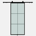 Renin Lexington Frosted Glass Metal Barn Door with Installation Hardware Kit 37 in. KMCTLXF-37BL-E